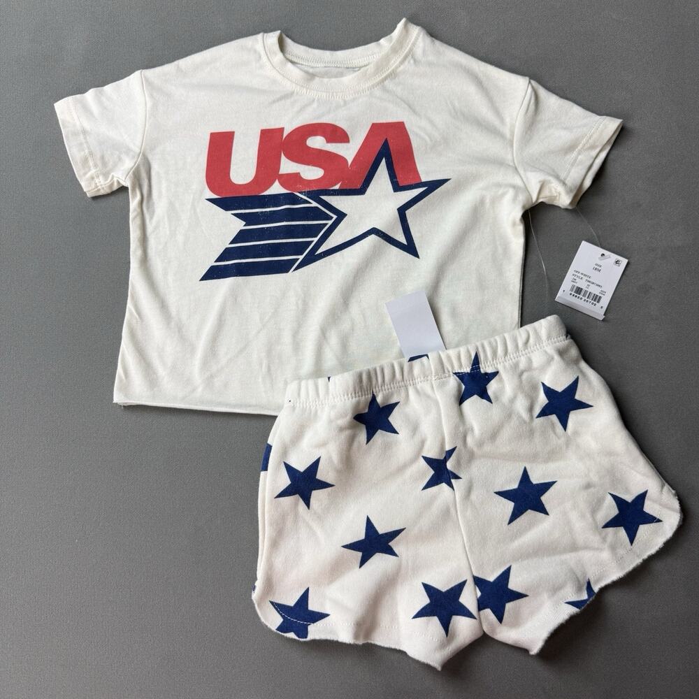 NWT Toddler Patriotic USA 2 Piece Set 18M Graphic Tee Star Shorts